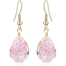 beautiful real flowers dried pressed teardrop earrings for women handmade resin waterdrop pressed dry flower drop dangle earrings jewelry gifts