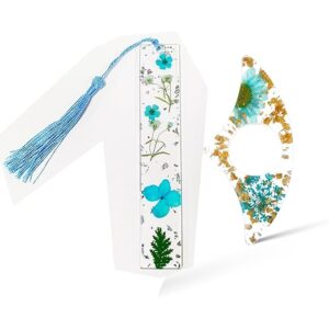 2pcs book page holder, dried flower resin thumb book page holder and bookmark with tassel, book accessories for reading lovers, gift for bookworm, readers, literary, students, teachers (lake blue)