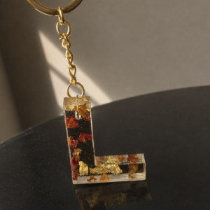 L-shaped resin keychain